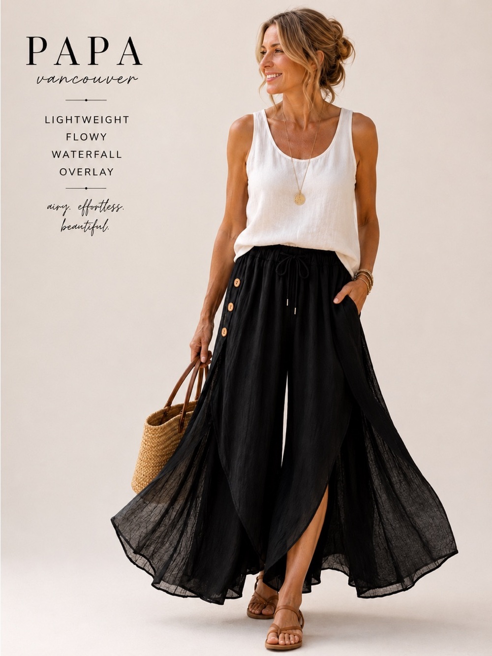 Black Waterfall Overlay Gauze Pants | Size L